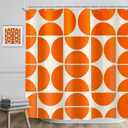 Riyidecor Orange Geometric Modern Shower Curtain 72Wx72H Inch Mid Century Shower Curtain Abstract Boho Retro Minimalist Contemporary Bathroom Decor Fabric Polyester Waterproof 12 Pack Hooks