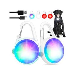 2Pack Dog Lights for Night Walking Dog Collar Light Clip on Glow in The Dark with 4Modes & RGB Color for Camping