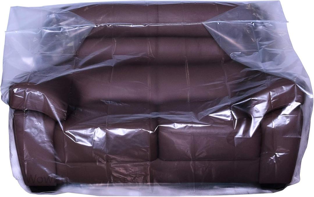 Wowfit Furniture Cover Dust-Proof Moving Bag for Loveseat, Sofa & Boxes  Clear, Odorless Plastic - 4mil-Thick  68.1W x 42D x 62/41H Inches (Tape Not Included)