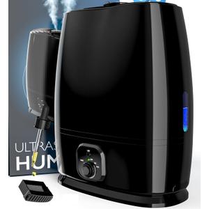 Everlasting Comfort 6L Humidifiers for Bedroom, Quiet 50HR Runtime Top Fill Supersized Cool Mist Humidifier Large Room Indoor, Whole House Air Humidifier for Plants, Baby Nursery, Allergies, Dry Skin (Black)