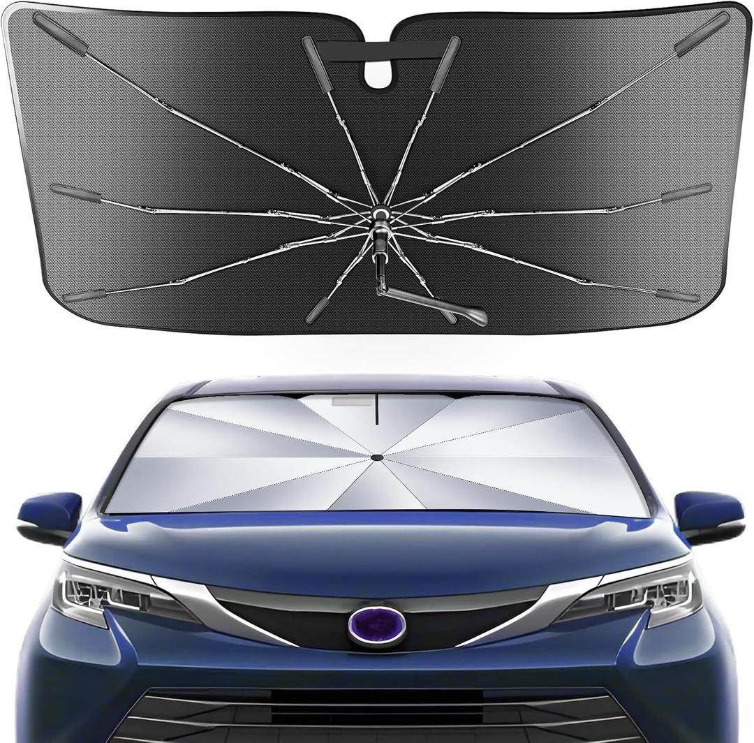 Portable Toyota Sienna Mini Van 2021-2025 Windshield Sunshade Umbrella with Carry Bag, 2 in1 Ice Crystal Durable Compact Shade Umbrella UPF50+ UV Front Window Heat Insulation Protection