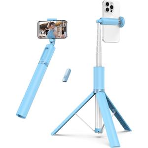 ATUMTEK 55" Selfie Stick Tripod, All-in-one Extendable Aluminum Phone Tripod with Rechargeable Bluetooth Remote for iPhone and More, Fit 4.7-7 inch Smartphones, Blue
