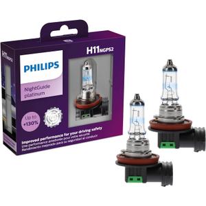 Philips Automotive Lighting H11 NightGuide Platinum Premium Upgrade Automotive Replacement Headlight Bulb for High Beam, Low Beam, and Fog Positions (Pack of 2)