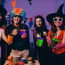 Skylety 16 Pcs Plastic Cups with Lids and Straws 16 oz Plastic Cups Coffee Reusable Tumbler Water Bottle Holiday Christmas Party Supplies Gifts for Drinking Coffee Cocoa(Halloween Color)