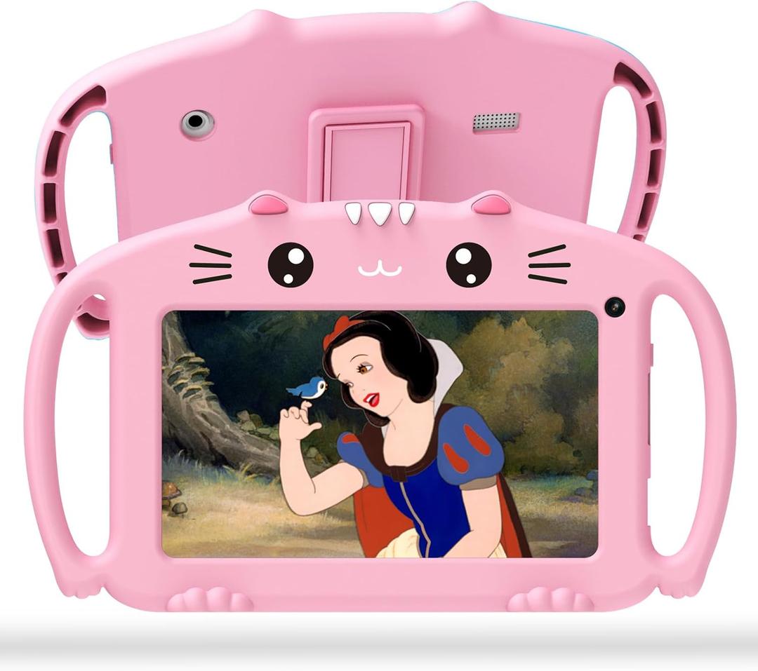 Ascrecem Educational Tablet 7 Inch Android Tablet Kids with WiFi Bluetooth Quad Core 2GB 32GB ROM Baby Tablet with Parental Control Educational Games Shockproof Case Youtube Netflix (Pink)