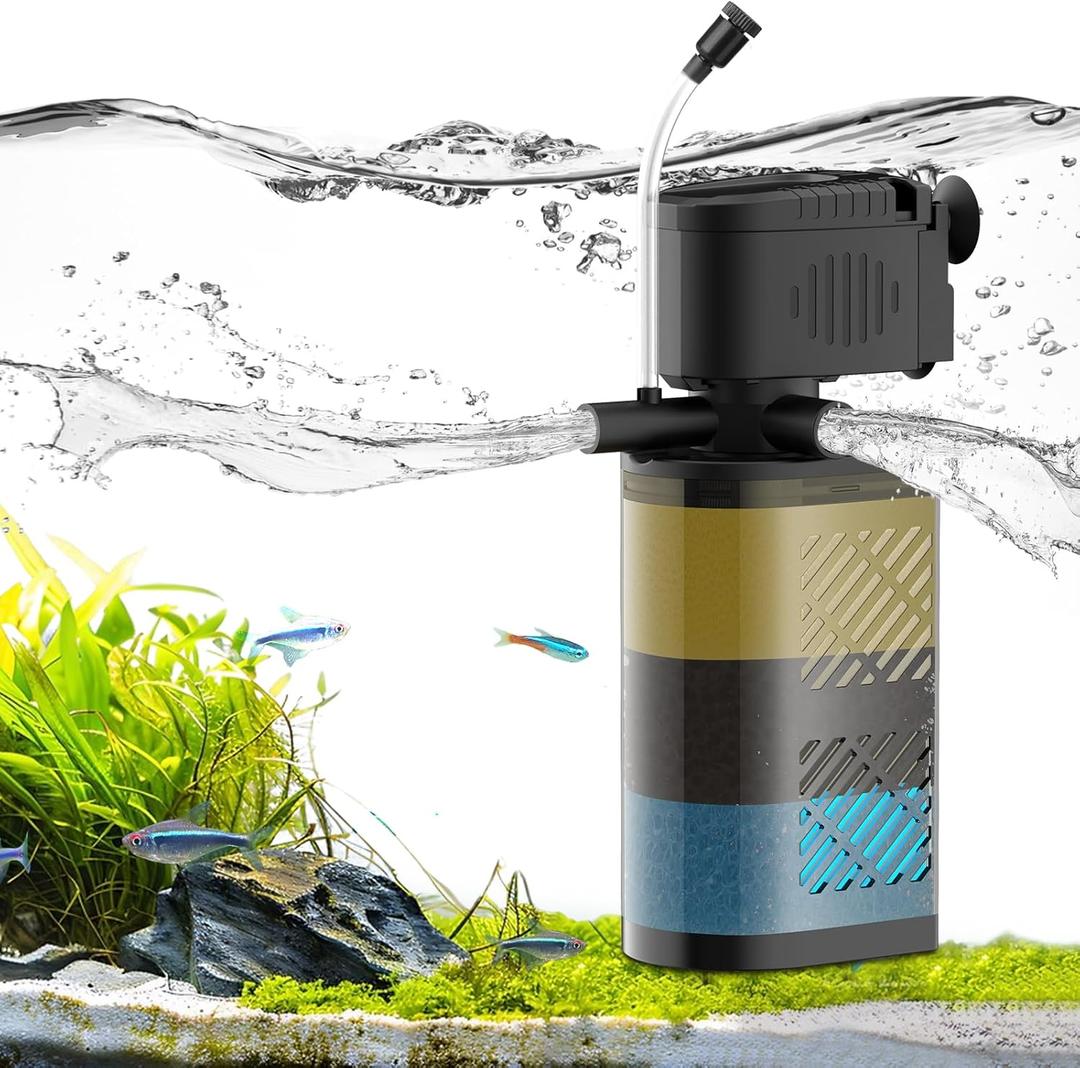 Aquarium Filter for 20-60 Gallon Tanks, Internal Fish Tank Filter, Powerful Submersible Pumps Fish Filter, Turtle Tank Filter, with Dual Water Outlet & Aeration