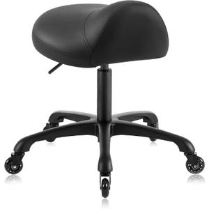 Heavy-Duty Ergonomic Pneumatic Swivel Rolling Saddle Stool with Extra Wide Seat for Hygienic Clinic Spa Massage Home and Office - 505 KIMO (Black), Standard