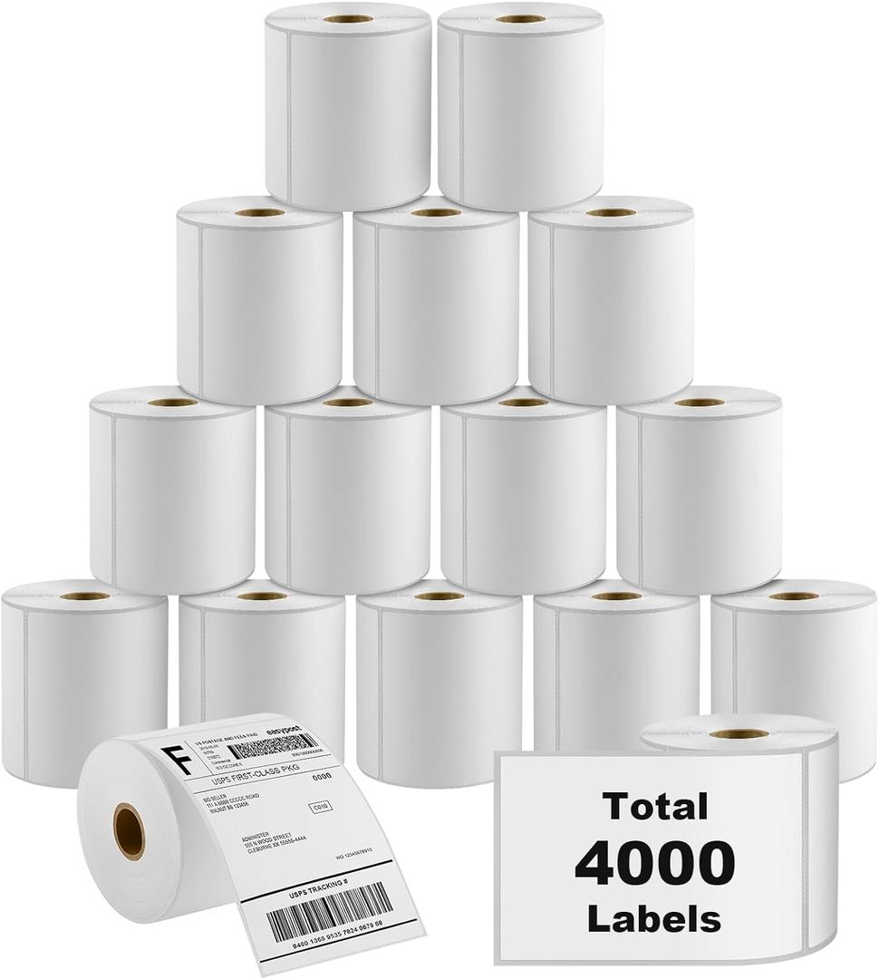 MaxGear 4" x 6" Direct Thermal Labels, 4000 Pcs/16 Rolls, Perforated White Mailing Shipping Package Labels, Commercial Grade, Permanent Adhesive, Compatible with Most Thermal Printers
