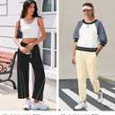 Fisoew Womens Baggy Wide Leg Pants Casual Elastic Waist Drawstring Hiking Workout Cropped Track Pants with Pockets Black (Black, L)