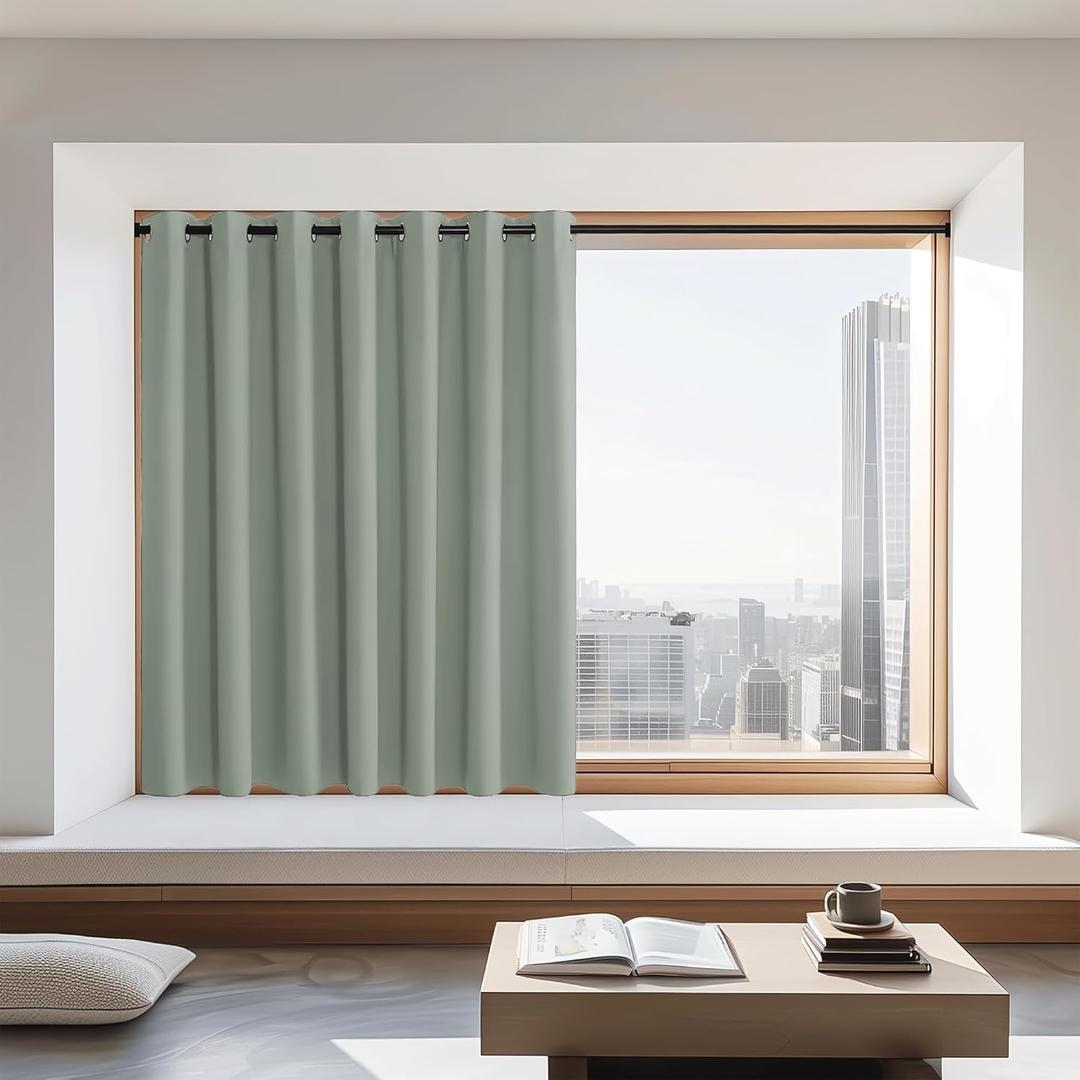 NICETOWN Blackout Curtains 72 inches Long, Grommet Privacy Window Treatment Thermal Insulated Room Darkening Sliding Glass Door Drape for Bedroom Living Room, 1 Panel, W100 x L72, Sage Green