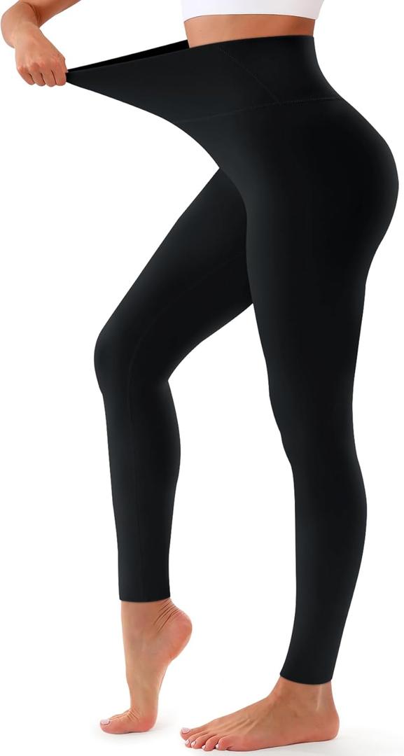 Bluemaple High Waisted Leggings for Women - Tummy Control Pants Non See Through Workout Soft Yoga Pants for Running Plus Size (Large-X-Large, 01-one Black)