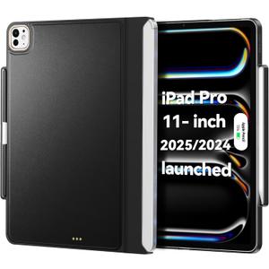 MagicKeyboard Compatible Case for iPad Pro 11 inch M4/M5 2024/2025, Cover with Apple Pencil Holder for Smart MagicKeyboard Folio Slim Durability, Durable Leather Surface, Keyboard Not Included, Black