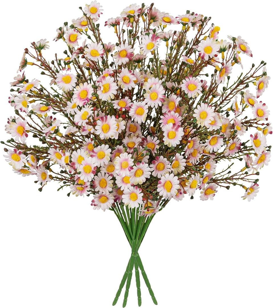 UV Resistant Pink Daisy Artificial Flowers Lush 4 Bouquets Silk Fake Daisies, 14" UV Protected Faux Daisy Flowers for Indoor & Outdoor Vase, Planter, Floral Arrangements, Centerpieces, Wedding Decor