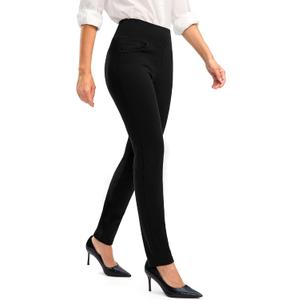 Rammus Womens Dress Pants Tummy Control Stretchy Work Pants for Women Skinny Pull On High Waisted Slacks Business Casual black/ 27 3XL