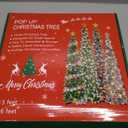 HMASYO 6 FT Pop Up Tinsel Christmas Tree with 100 Colored Timer Lights & Remote, Green Leaf Berries Collapsible Artificial Pencil Tree Xmas Decor for Home, Office, Party, USB Powered, Easy Assembly