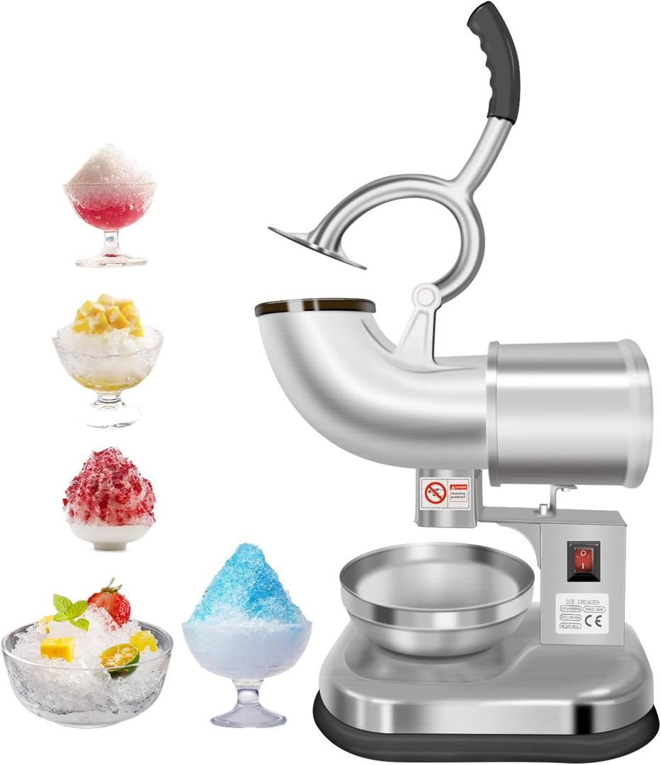 Electric Ice Crusher,Stainless Steel Dual Blades Ice Crusher Shaver,300W Snow Cone Maker Machine with Ice Plate,440lbs/hr for Home and Commercial Use