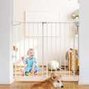 Babelio 34" Tall No Bottom Bar Baby Gate for Stairs, Safety Pet Gates with Large Walk Thru Door, 29.7-46.5" Hardware Mount Dog Gate for The House and Doorways, White