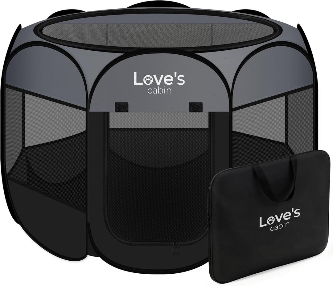 Love's cabin Pet Puppy Dog Playpen, Small Dog Tent Crates Cage Indoor/Outdoor, Portable Playpen for Cat, Foldable Pop Up Dog Kennel Playpen with Carring Case, Removable Zipper Top, Dark Grey S