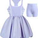 Girls Dress Sleeveless Tennis Dress Bubble Tank Dress Summer Casual Sundress Golf Sports with Shorts Pockets (12-13 Years, Blue)