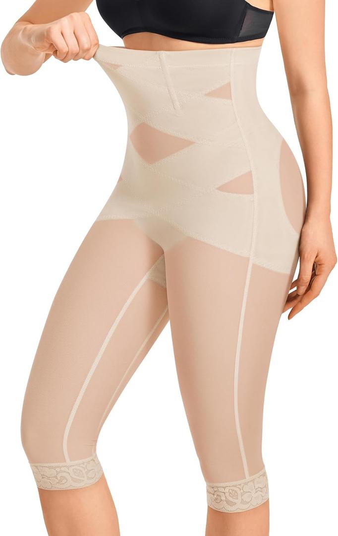 Gotoly Shapewear Tummy Control High Waisted Butt Lifting Shapewear Body Shaper Capri Shapewear Shorts Thigh Slimmer (Medium, Beige)