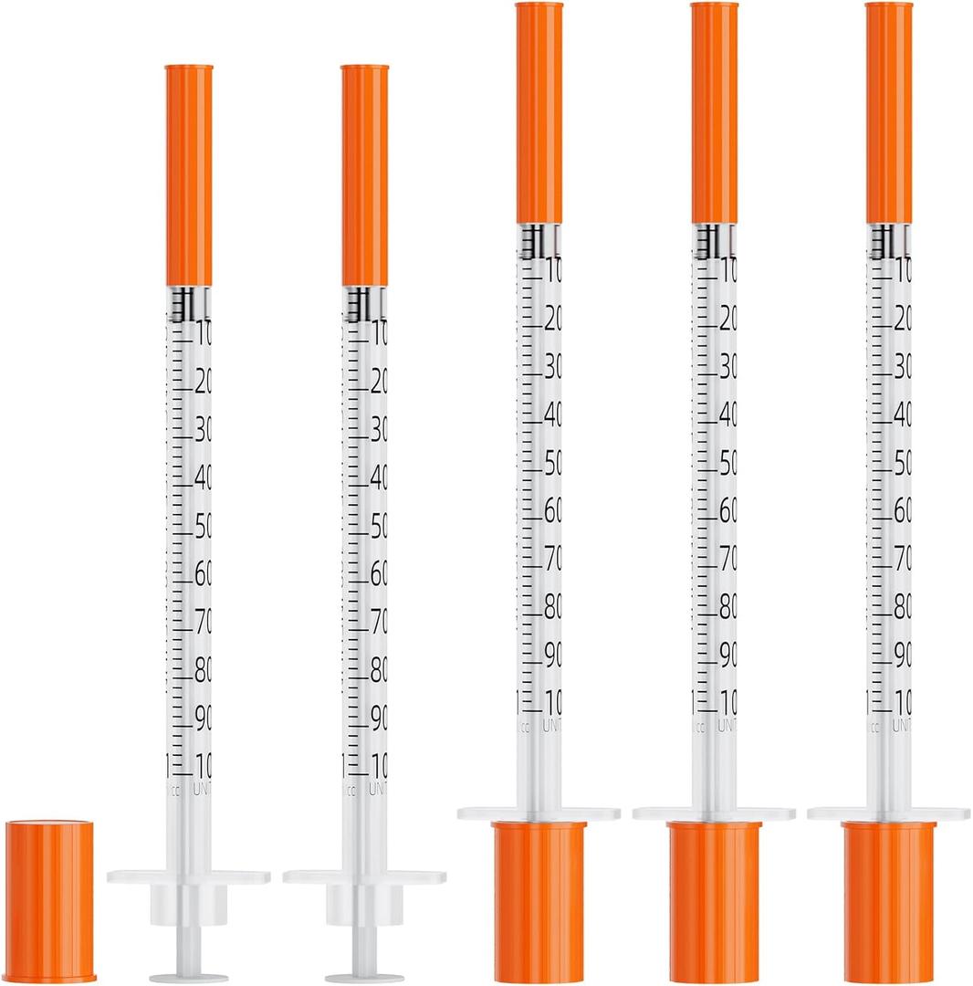 Syringes 1ml 31G 5/16" 8mm Needle U-100 1cc Syringe Disposable Lab Supplies, 100 Pack