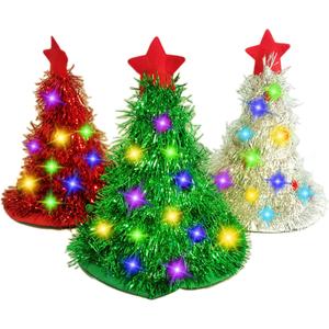 Christmas Hat Set Multi-Piece Set with 30 LED Colorful Lights Christmas Tree Decoration Hat for Adults