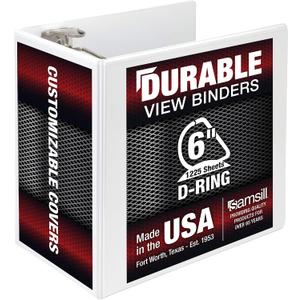 Samsill Durable 6 inch 3 Ring Binder, Locking D Ring 100% Recycled Chipboard, White