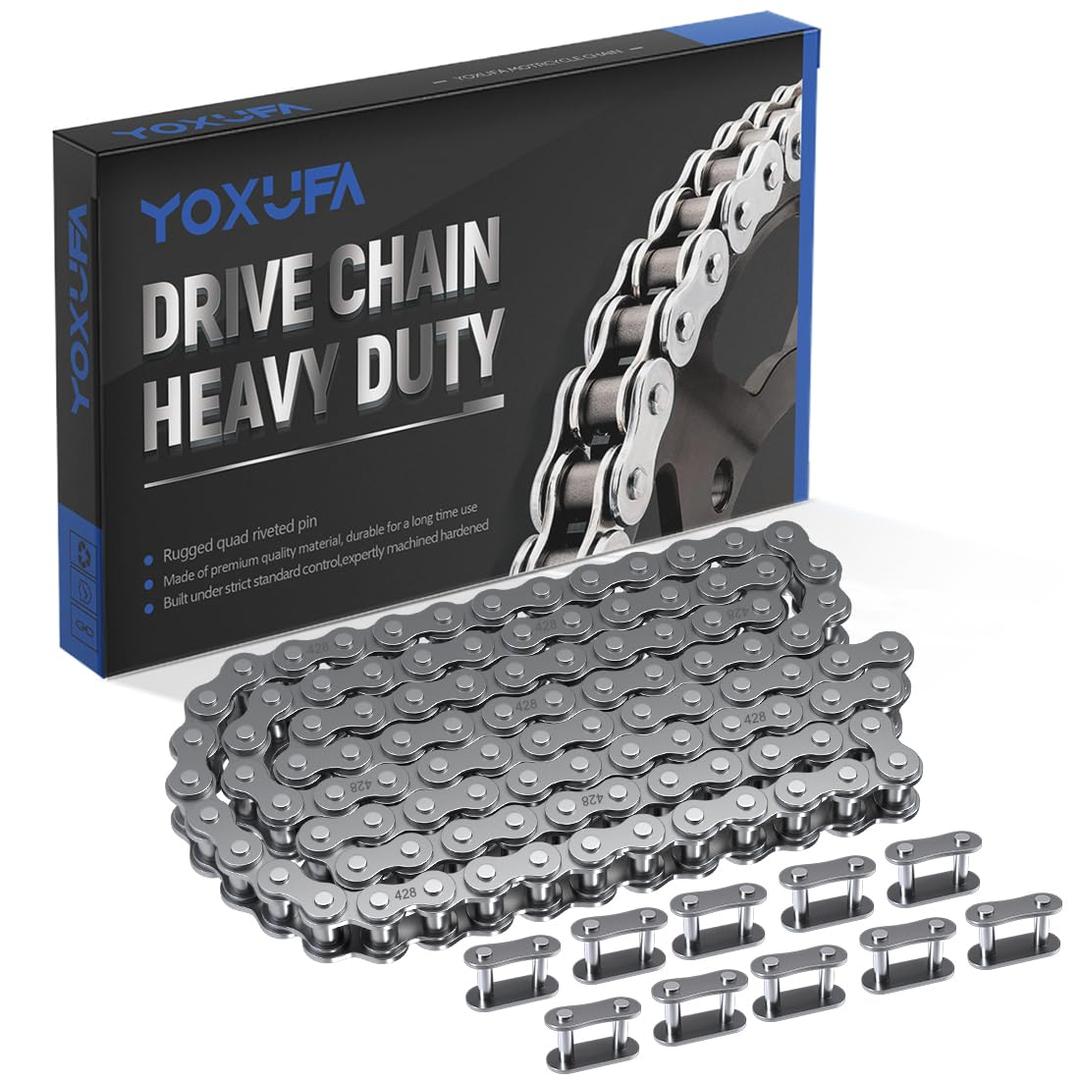 YOXUFA 428 Motorcycle Chain 102 Links for 110cc 125cc 150cc CRF50 XR50 Coolster Apollo 50cc 70cc 90cc Pit Dirt Bike 4 Wheeler ATV Quad TTR225 Grom TaoTao DB17 DB27 Blazer Sunl Vitacci Go Kart Parts