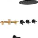 PROOX 3 Handle Tub Shower Faucet Set, 10" Rainfall Shower Head with Tub and Shower Trim Kit with Roughin Valve, Matte Black Bathtub Shower Faucets, Wall Mounted Bathroom Rain Shower System