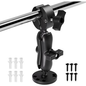 Trolling Motor Support Stabilizer Mount Tough Claw Aluminum Alloy 1" Ball Heavy Duty Trolling Motor Stabilizer Mount Clamp for Rails 0.61" - 1.69" with Medium Arm and Round Plate