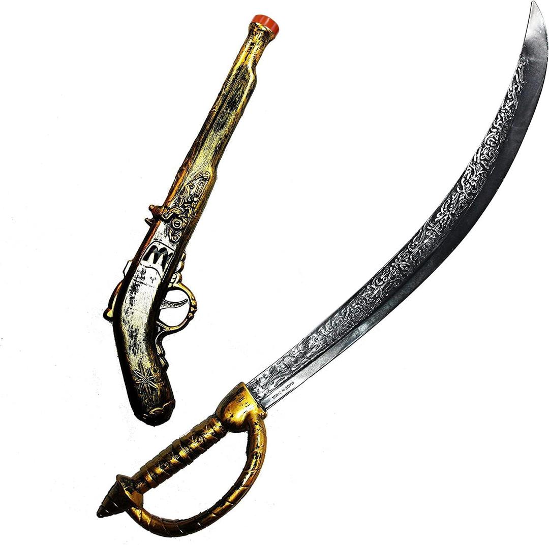 JOYIN 28 Inches Pirate Sword and 16 Inches Pirate Pistol Set, Halloween Party Costume Accessories