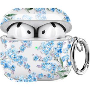 Maxjoy for AirPods 4 Case, Clear AirPod 4th Generation Case Protective Soft Cute Flower AirPod 4 Cover for Women Girly with Keychain for AirPods 4 Cover 2024, Blue