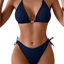 Eomenie Ribbed Bikini Sets for Women Sexy Halter Triangle Top Two Piece Bathing Suit Tie Side Swimsuit, Size L