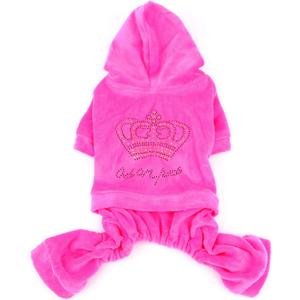 SMALLLEE_LUCKY_STORE Pet Clothes for Small Dog Cat Soft Velvet Crown Jumpsuit Coat Hooide Pajamas Tracksuit Pink S (S (Neck: 9", Girth: 15", Back: 9"))