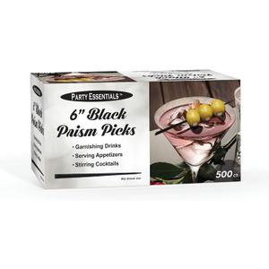 Party Essentials Stylish Skewers Appetizer Martini Cocktail Keeps Ingredients Pinned Together, 6" Prism Picks, Black, 500-Count