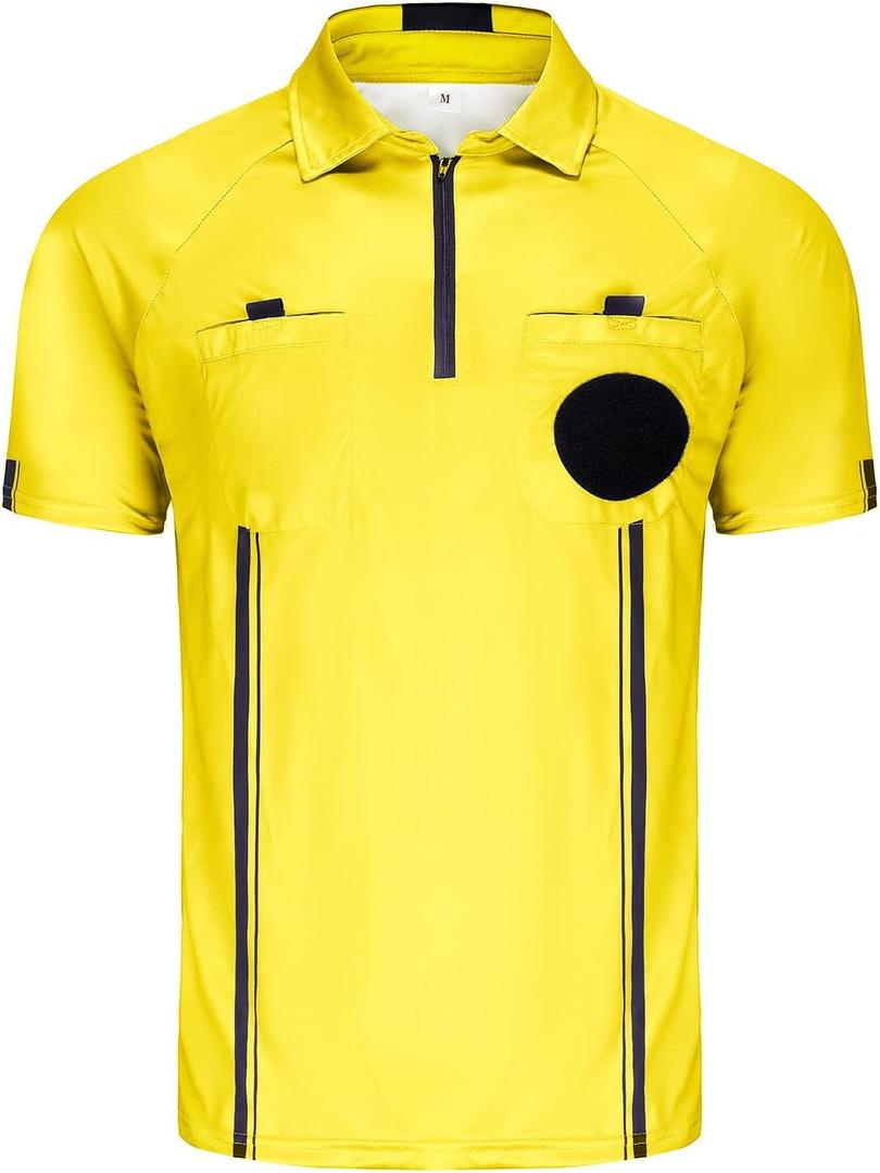 CUTIEHON Soccer Referee Jersey, Short Sleeve Official Pro Referee Shirt, Featuring a Badge Holder & Pockets (Yellow), XS