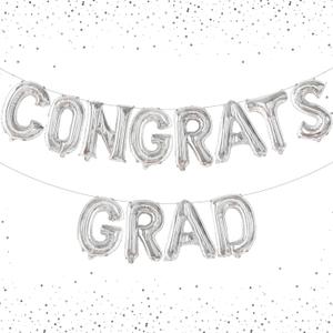 KatchOn, Silver Congrats Grad Balloons - 16 Inch | Foil Congrats Grad Balloon Banner For Graduation Decorations 2025 | Congratulations Balloons | Graduation Party Decorations