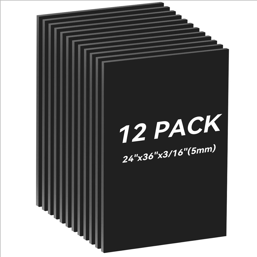 12PACK Black Foam Board 24x36×3/16 inches,5MM Poster Board for DIY Projects Blank Board Perfect for Arts Crafts School Projects Presentation Displays