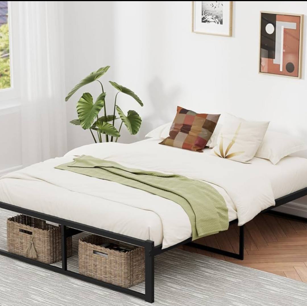 Anyelse Queen Bed Frame, 14 Inch High Heavy Duty Metal Platform Bed Frame Full Size No Box Spring Needed, Large Under Bed Storage Space, Anti-Slip, Noise-Free (Max Load: 1200lb)