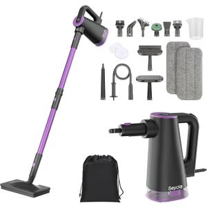Steam Mop Cleaner for Hardwood Floor Cleaning, Hands-free Steamer Cleaner Handheld with 9-in-1 Multi-purpose Attachments for Bathroom, Windows, Sofas, Clothes, Tiles Grout (Purple-Grey)