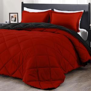 downluxe King Size Comforter Set - Red and Black King Comforter, Soft Bedding Sets for All Seasons - 3 Pieces - 1 Comforter (104"x92") and 2 Pillow Shams (20"x36")
