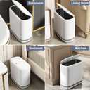 Bathroom Trash Can with Lid, 3 Gallon Small Slim Garbage Bin with Auto-Adsorption & 75 Bags (5 Rolls), Mini Waste Basket Dog Proof for Bathroom, Kitchen, Office, Bedroom, Laundry, Toilet, Rv, White