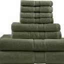 Madison Park 800GSM Bathroom Towel Set of 8 100% Cotton Bath Towel Set for Bathroom Luxurious Highly Absorbent 2 Bath Towels 2 Hand Towels 4 Washcloths Quick Dry Spa Quality Olive Green (Multi-Sizes)