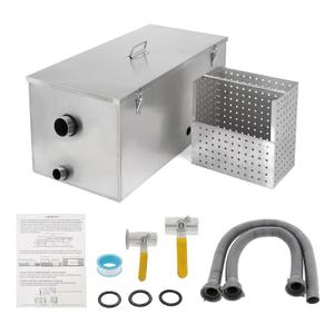 BEAMNOVA Commercial Grease Trap 25lbs Stainless Steel Interceptor, Side Inlet for Restaurant Home Kitchen Tools, 400 Ounce