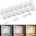 LED Vanity Mirror Lights, Hollywood Style With 14 Dimmable Bulbs, Adjustable Color & Brightness, USB Cable, Stick-on for Makeup Table Dressing Room