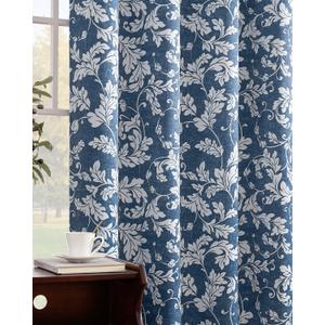 jinchan 100% Blackout Curtains for Bedroom, Blue Scroll Leaf Patterned Curtains 84 Inch Length for Living Room, Farmhouse Vintage Drapes, Thermal Insulated Window Curtains, Grommet 2 Panels Blue