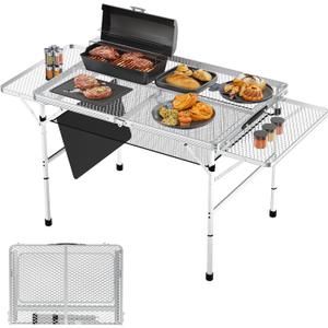 Folding Table with 2 Wing Panels,WildFinder 3x2 FT Camping Table with Mesh Desktop,Height Adjustable Folding Grill Table with Mesh Bag,Portable Outdoor Table for Picnic,Camping,BBQ,Beach(Sliver)
