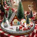 AMH 12 PCS Christmas Table Decorations Set with Oak Rotating Base – Xmas Town Village Centerpiece with Santa, Train, House, Trees & Figurines, Tabletop Decorations for Holiday Dining & Coffee Tables