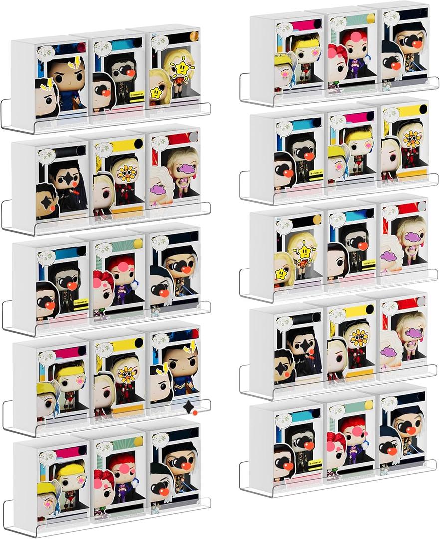 10Pack Floating Shelves for Wall, 15" Clear Book Shelf, Acrylic Floating Wall Shelf, Display Shelves Organizer for Bathroom, Classroom, Bedroom, Living Room, Kitchen, Room Decor