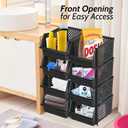 TidyFriend 4 Pack Stackable Storage Bins Open Front for Pantry Organizers and Storage, Pantry Storage for Food, Kitchen and Home Organization, Plastic Storage Bins, Dorm Room Essentials (Black)